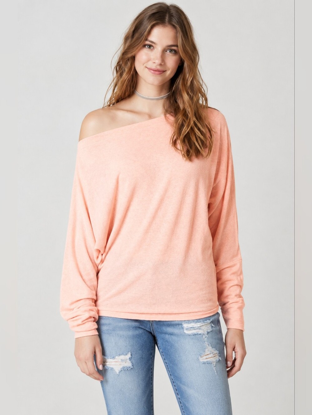 We The Free Valencia Slouchy Long Sleeve Asymmetric Off The Shoulder Top Size M
